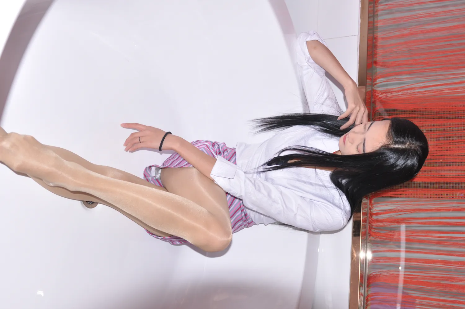 [Mzsock] NO.121 Flight attendant uniform shiny silk high heels street photography#[88P]-7