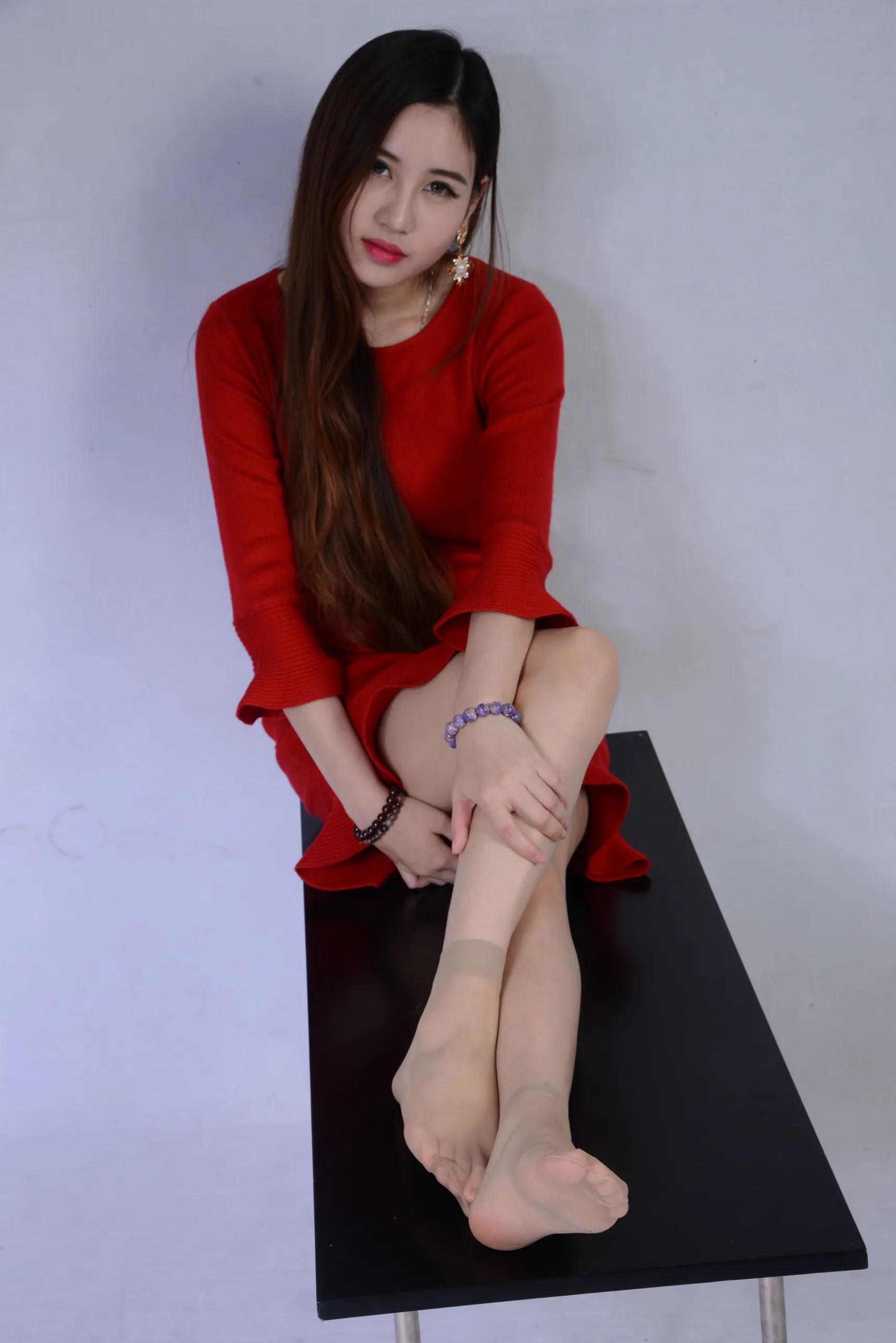 [爱美足] NO.123 红色包臀裙短丝 街拍#[48P]-7